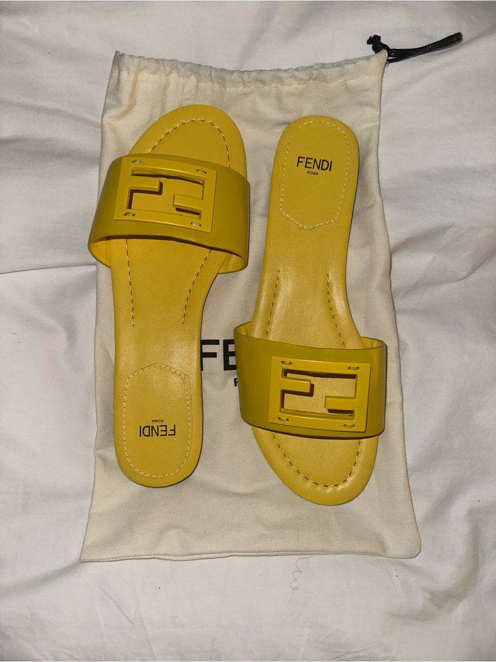 Fendi Baguette FF Leather Slides - Picture 2 of 4